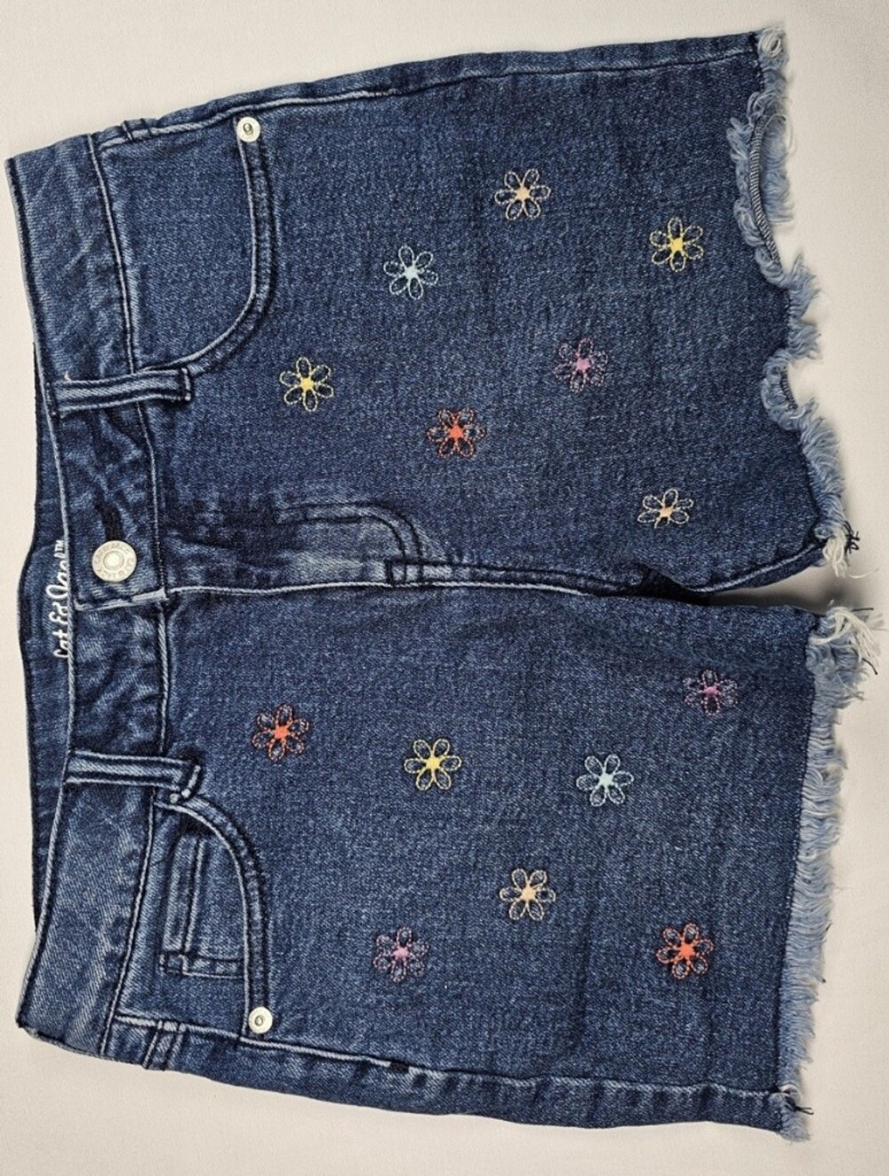 Cat & Jack Dark Blue Denim Shorts with Multicolor Floral Embroidery